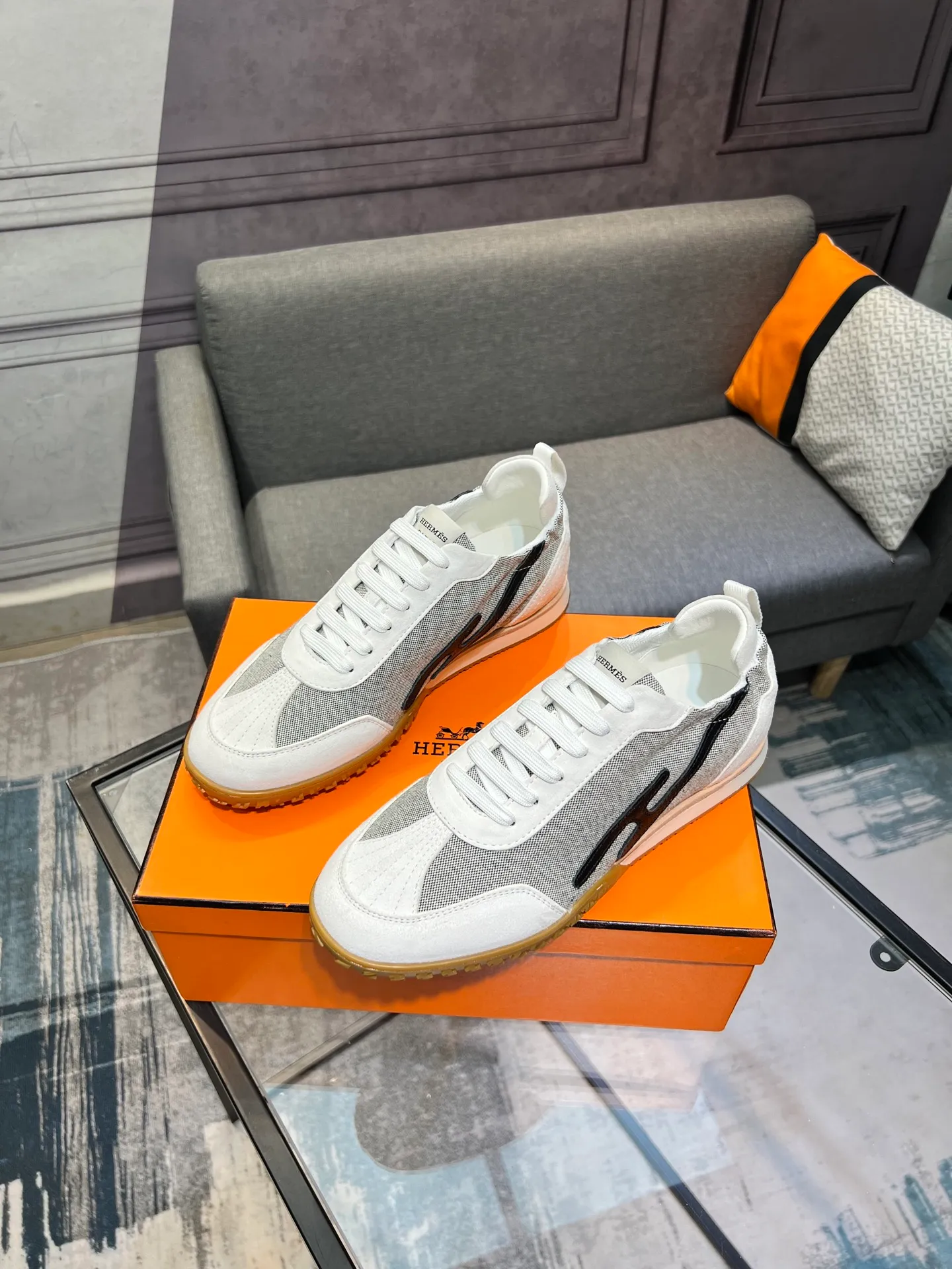 Men's shoes 💰700 [HERMES] Hermès - High-end quality original order 🔍🔍 - Upper: 🔝 cowhide suede splicing design - Inner lining: imported mixed sheepskin - Outsole: TPR foam · Rubber: two-color combined molding outsole - Super high quality control · Fine workmanship: highlighted (high-end, luxury, grade) -Size: 38-44 (45, 46, can be customized)